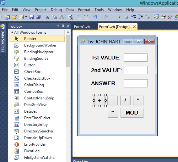 Creating a simple calculator in Visual Basic 2015